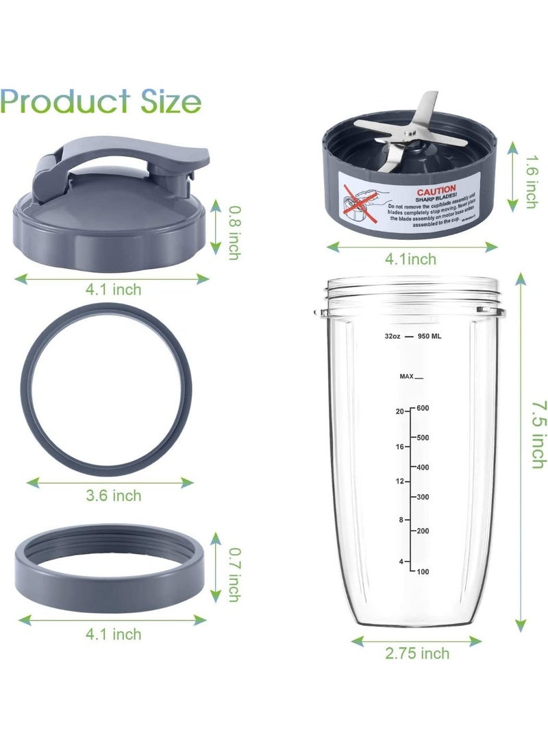 7 Pieces nutribullet Blender Cups & Blade Replacement Set 32oz Huge Cup with 1 Flip-Top To-Go Lid and 1 Lid Ring & Premium Extractor Blade with Compatible with NutriBullet 600w/900w Blender - Image 4